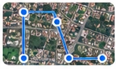 Mapa aéreo ilustrativo com pontos de percurso